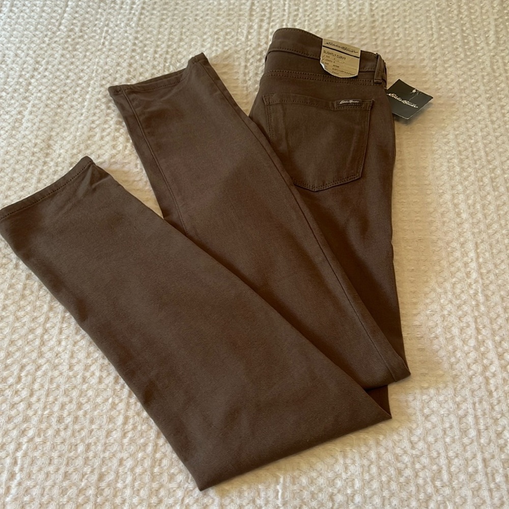 Eddie Bauer Slightly Curvy Mid Rise Slim Straight Leg Brown Jeans Size 2